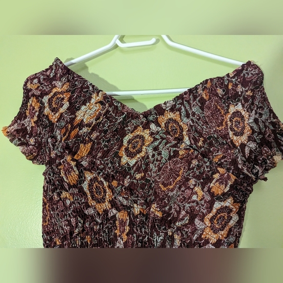 Bb Dakota smock off shoulder criss cross sleeveless dress in purple floral print - Picture 5 of 16